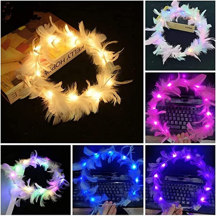 Led Işıklı Rengarenk Yanan 3 Fonksiyonlu Otrişli Parti Tacı Pembe Renk 12x12 cm (4549)