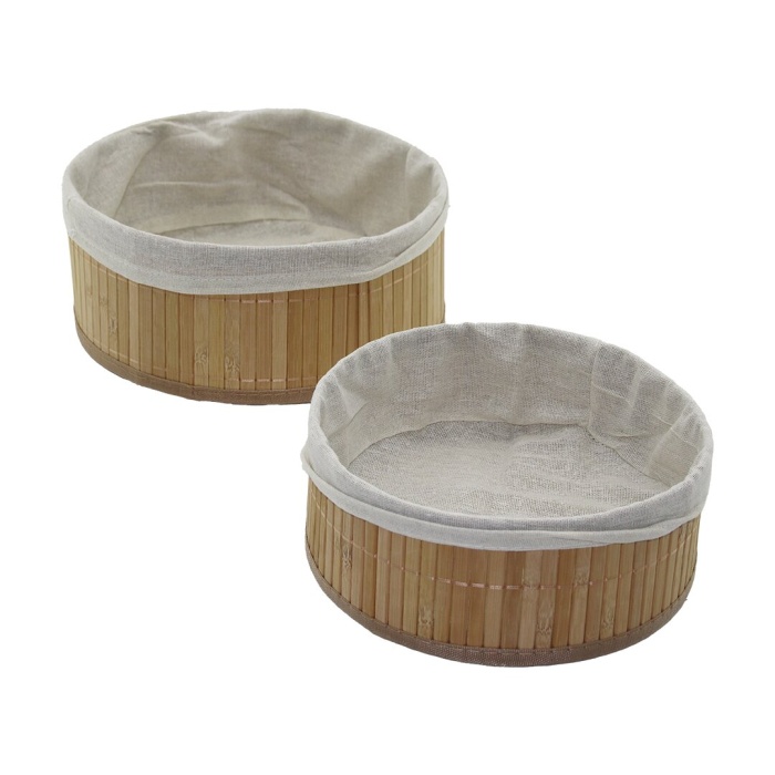 2Lİ YUVARLAK BAMBU KENAR ORGANİZER SEPET AHŞAP ALTLIK - BEZLİ Ç:24.5CM Y:10CM - Ç:20CM Y:8CM (4549)