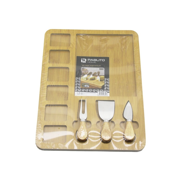 DİKDÖRTGEN  6+1 BÖLMELİ   MDF  KAHVALTI PEYNİR SUNUM PANOSU 3 BIÇAK=AHŞAP SAP 30X39.5CM (4549)