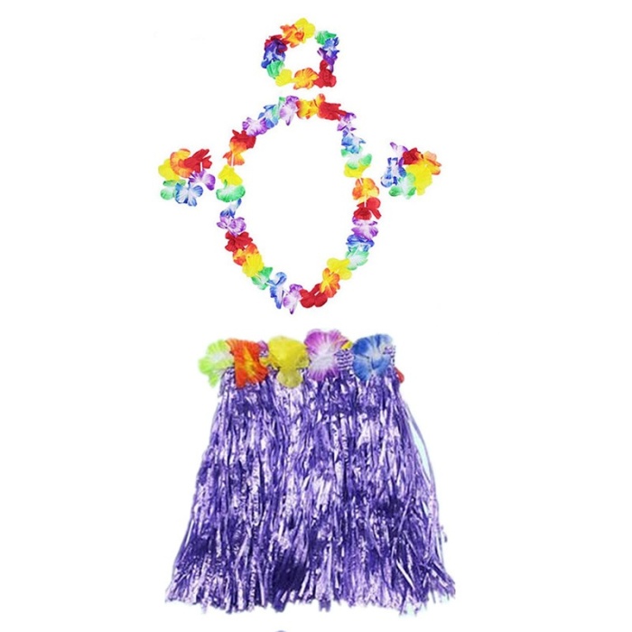 Luau Aloha Hawaii  Kolye Etek Taç ve Bileklik Seti Mor (4549)