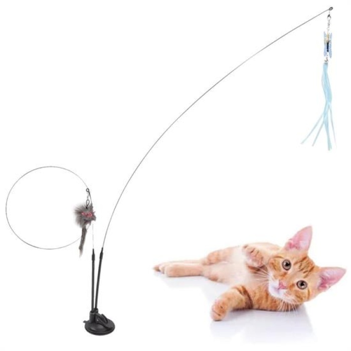 Vantuzlu Tüylü Zilli Olta Kedi Oyuncağı (4549)