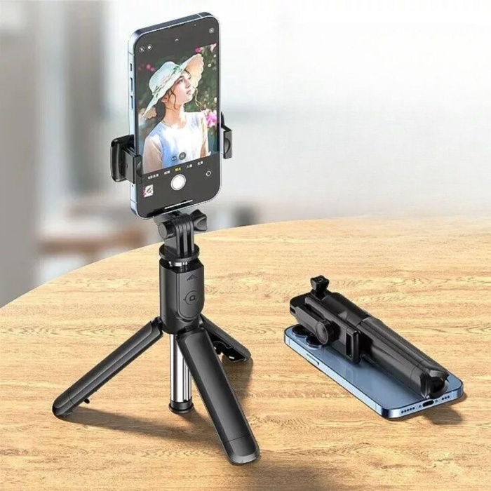 Masaüstü Tripod Olabilen Telefon Tutuculu Kablosuz Kumandalı Selfie Çubuğu (4549)