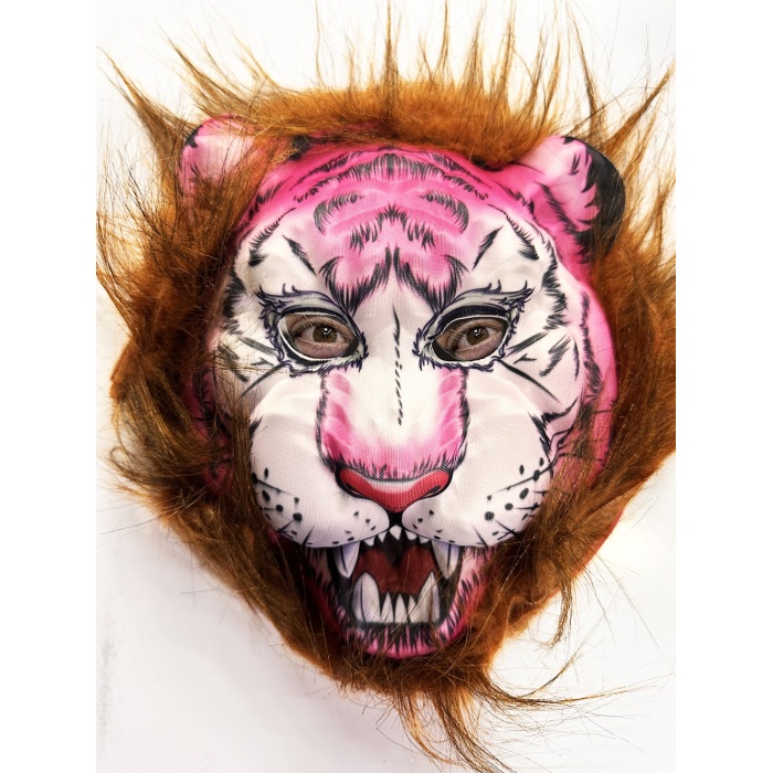 Kahverengi Saçlı Pembe Yüz Kurt Maske Kaplan Maske Mega Peluş 26 No (4549)