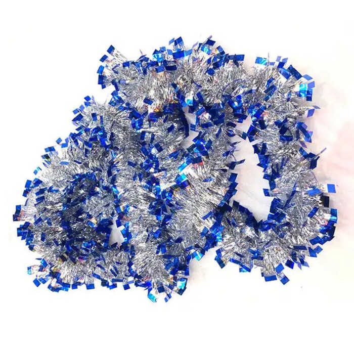 Mavi Gümüş Renk 4 cm Genişlik Garland Çift Renk Sim Süs 180 cm (4549)