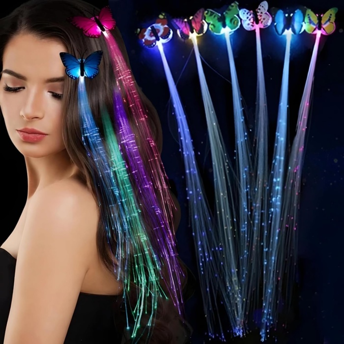 Led Fiber Optik Işıklı Kelebek Saç Klipsi 1 Adet (4549)