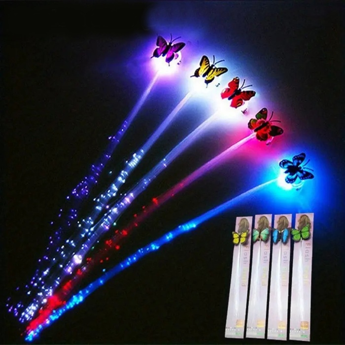 Led Fiber Optik Işıklı Kelebek Saç Klipsi 1 Adet (4549)