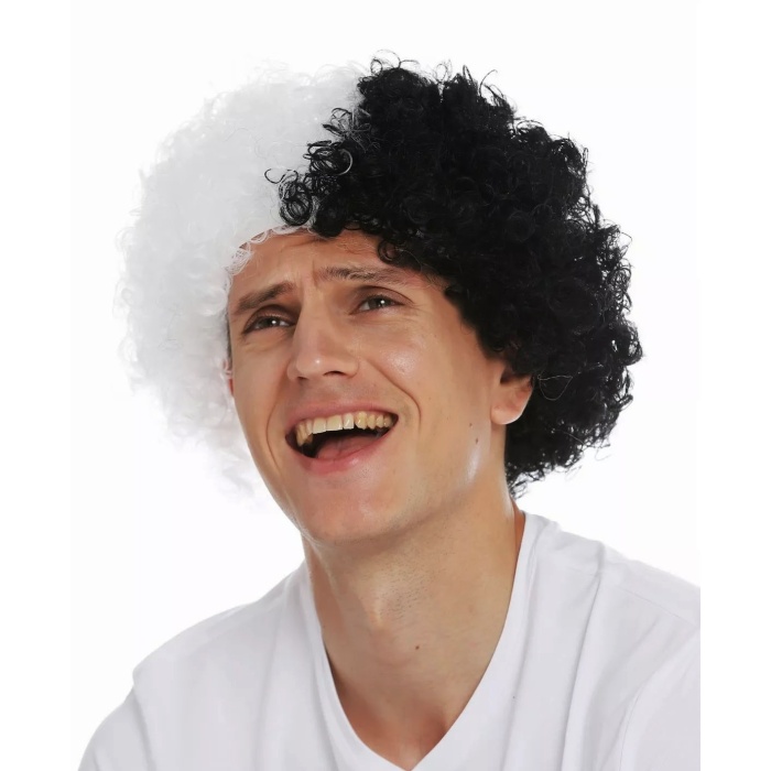 Siyah Beyaz Kıvırcık Afro Bonus Peruk Taraftar Bonus Saç (4549)