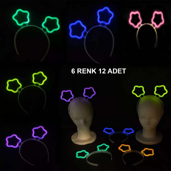 Glow Stick Karanlıkta Yanan Fosforlu Yıldız Taç 12 Adet (4549)
