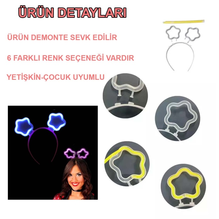 Glow Stick Karanlıkta Yanan Fosforlu Yıldız Taç 12 Adet (4549)