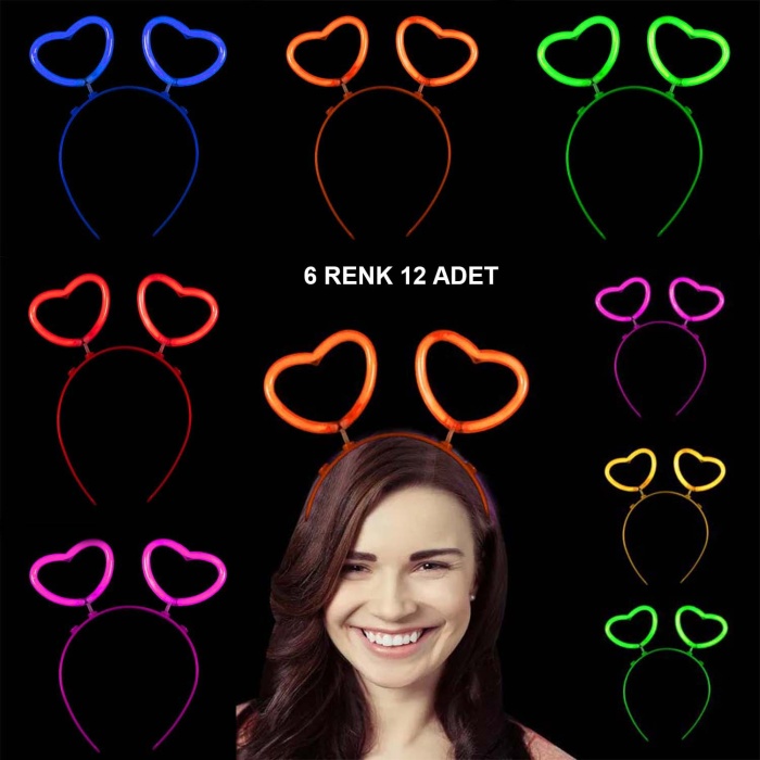 Glow Stick Karanlıkta Yanan Fosforlu Kalp Taç 12 Adet (4549)