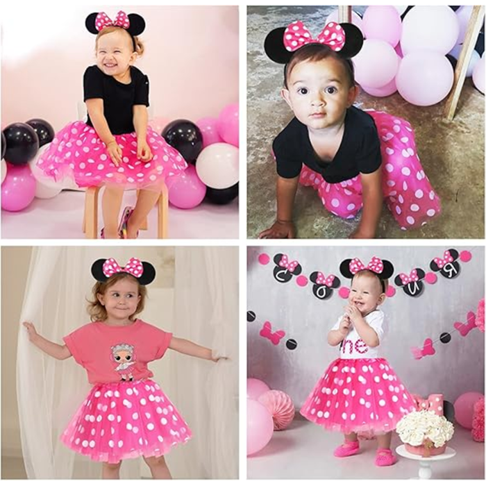 Pembe Fiyonklu Minnie Mouse Tacı Mini Kulak (4549)