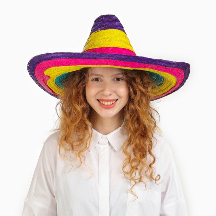 Sombrero Meksika Şapkası Renkli Örme Hasır Çocuk Boy (4549)
