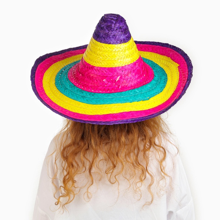 Sombrero Meksika Şapkası Renkli Örme Hasır Çocuk Boy (4549)