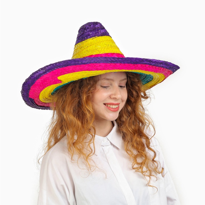 Sombrero Meksika Şapkası Renkli Örme Hasır Çocuk Boy (4549)