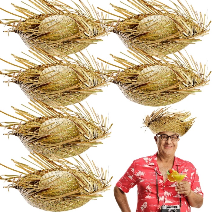 Tropikal Parti Naturel Hasır Hawaii Şapkası 13x36 cm (4549)