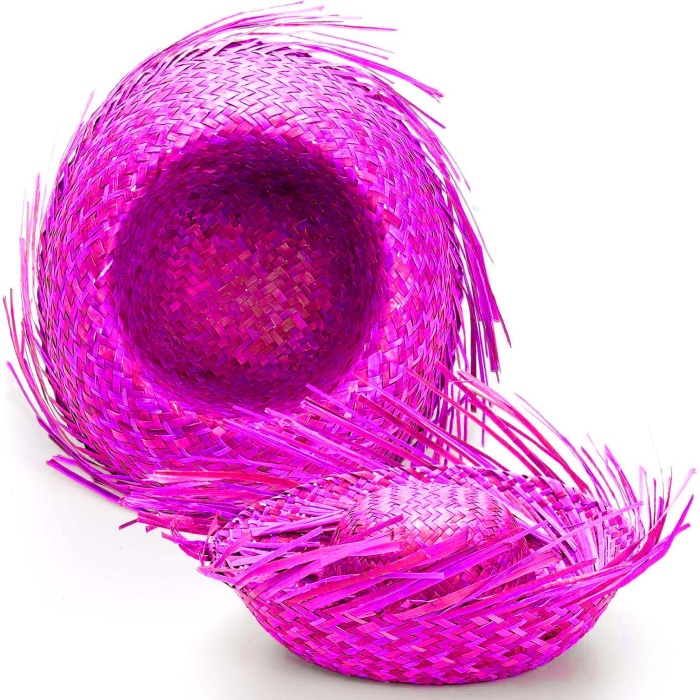 Tropikal Parti Pembe Fuşya Hasır Hawaii Şapkası 13x36 cm (4549)