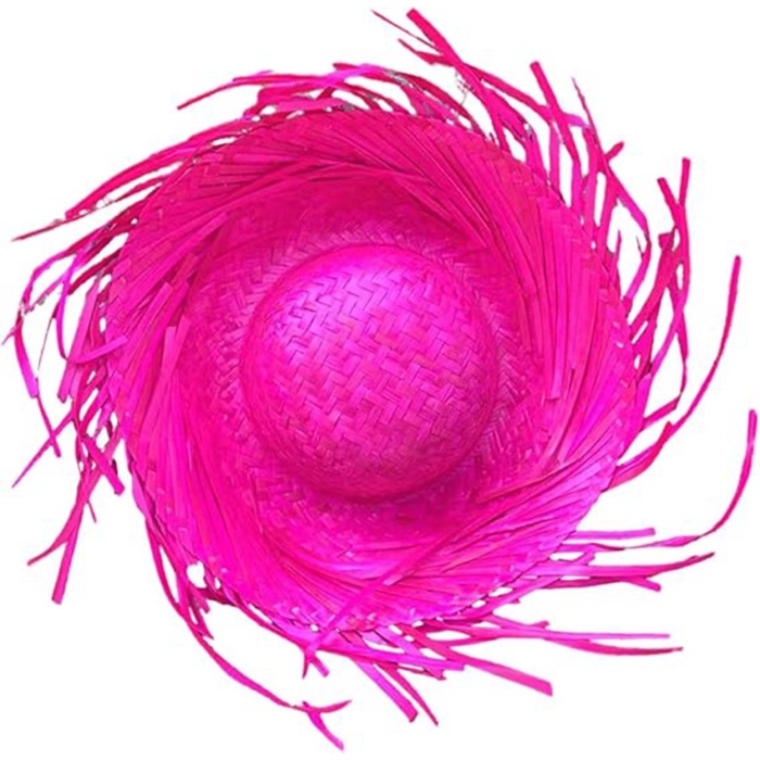 Tropikal Parti Pembe Fuşya Hasır Hawaii Şapkası 13x36 cm (4549)