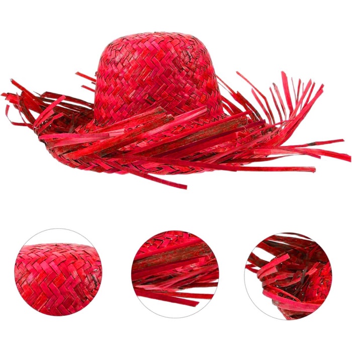 Tropikal Parti Kırmızı Hasır Hawaii Şapkası 13x36 cm (4549)