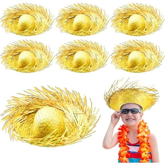 Tropikal Parti Sarı Hasır Hawaii Şapkası 13x36 cm (4549)