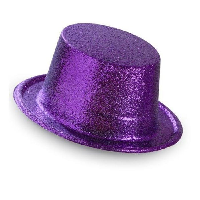 Koyu Mor Renk Violet Parıltılı Simli Fötr Silindir Parti Şapkası (4549)