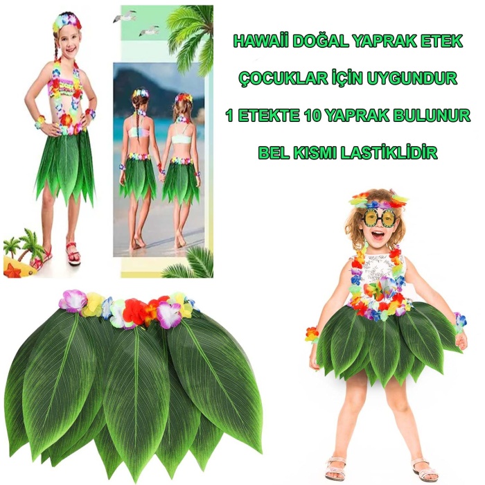 Tropikal Esintili Hawaii Yapraklı Parti Eteği Çocuk Boy (4549)