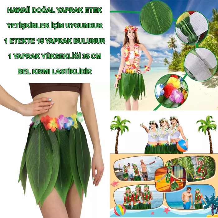 Tropikal Esintili Hawaii Yapraklı Parti Eteği Yetişkin Boy (4549)