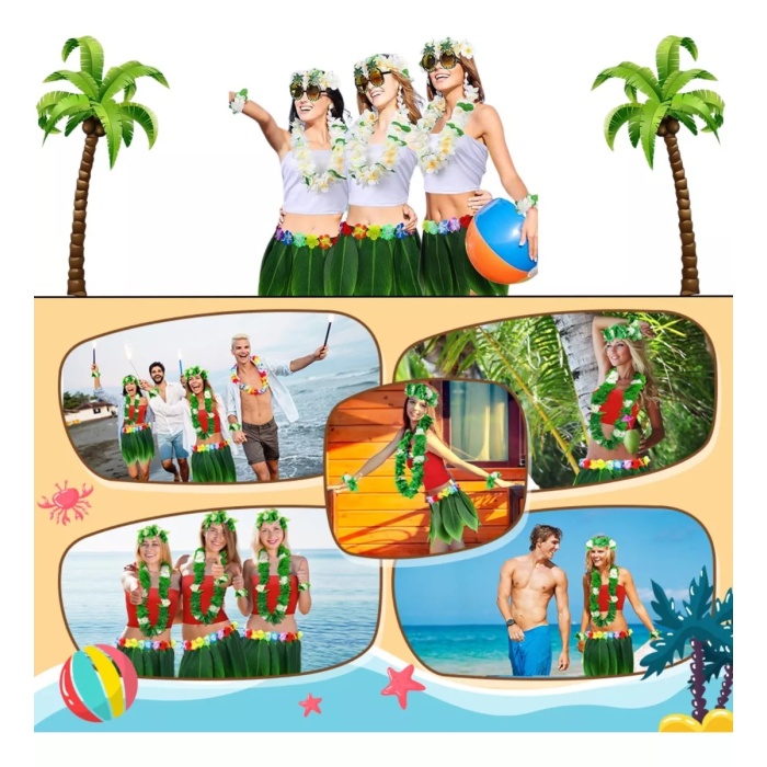 Tropikal Esintili Hawaii Yapraklı Parti Eteği Yetişkin Boy (4549)
