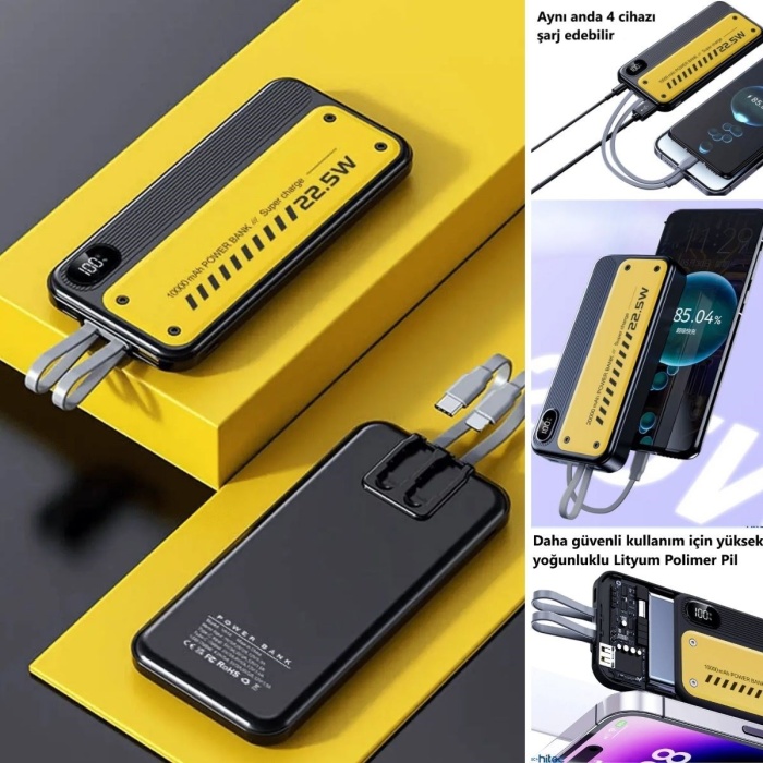 10000 mAh Hızlı Şarj Özellikli Aynı Anda 4 Cihazı Şarj Edebilen Powerbank (4549)