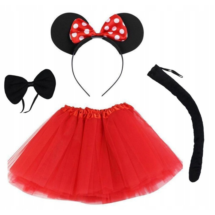 Minnie Mouse Kostüm Seti Etek Taç Kuyruk Papyon Gösteri Seti (4549)