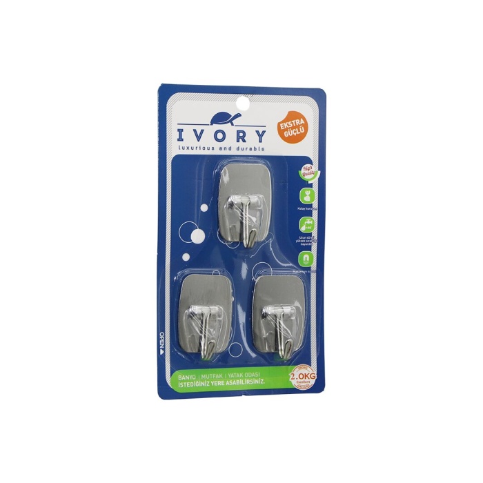 3PCS DİKDÖRTGEN - KOMPLE METAL  YAPIŞKAN ASKI  2KG TAŞIMA (4549)
