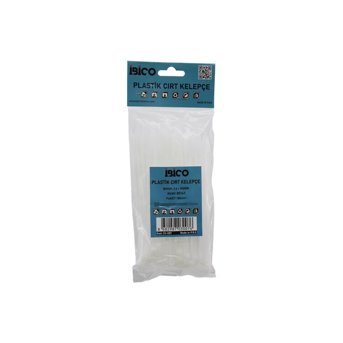 BEYAZ   3.6X150MM  PLASTİK CIRT KELEPÇE  100PCS (4549)