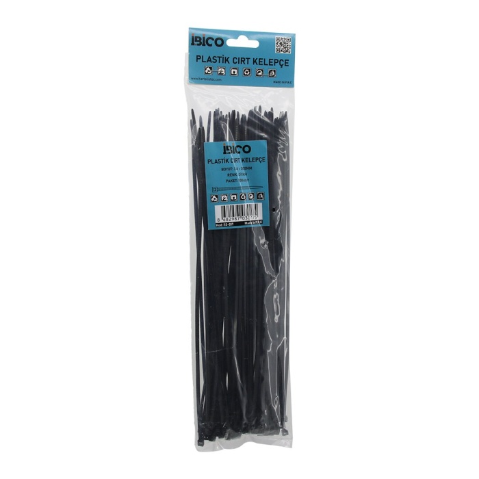 SİYAH   3.6X300MM  PLASTİK CIRT KELEPÇE  100PCS (4549)