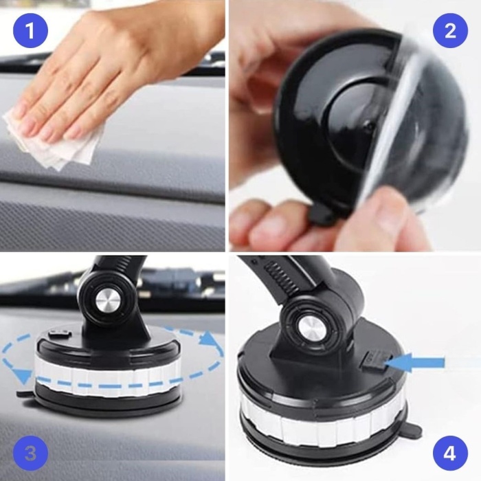 Jel Vantuzlu Cama Takılabilen Güçlü 360 Derece Dönebilen Ayarlanabilir Araç Içi Vantuzlu Telefon Tutucu (4549)