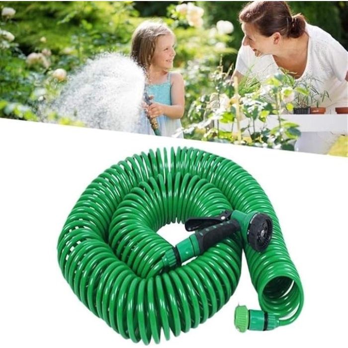 30 Metre Spiral Hortum + 4 Fonksiyonlu Özel Sulama Tabancası (4549)