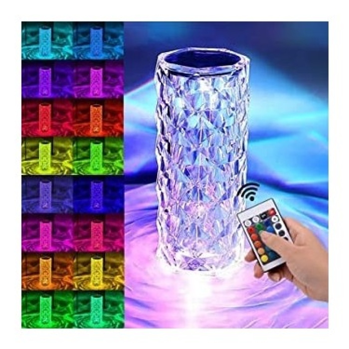 Kristal Elmas Masa Lambası 16 Renk USB Şarjlı Dokunmatik (4549)