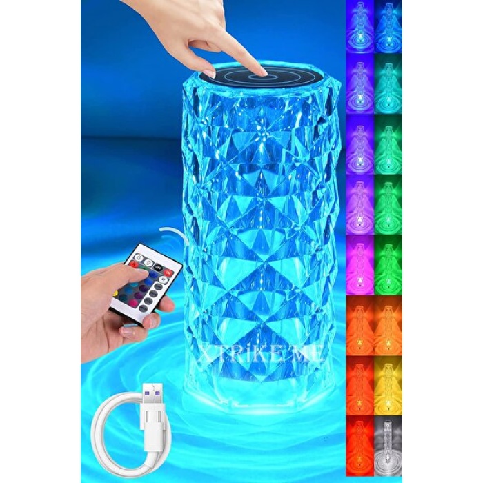 Kristal Elmas Masa Lambası 16 Renk USB Şarjlı Dokunmatik (4549)