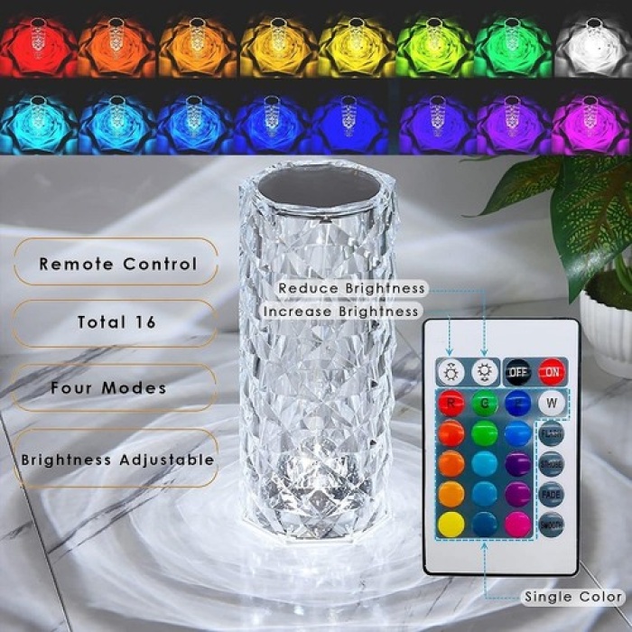Kristal Elmas Masa Lambası 16 Renk USB Şarjlı Dokunmatik (4549)