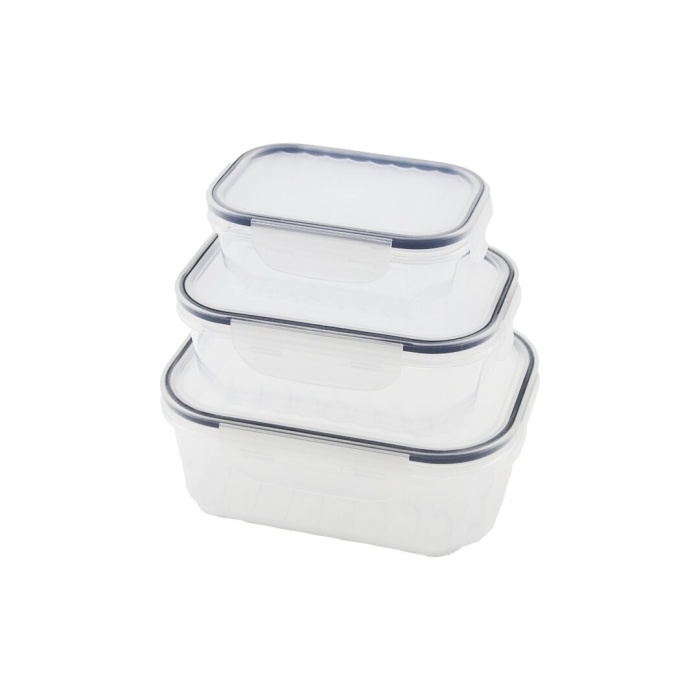3PCS QUİCK SIZDIRMAZ SAKLAMA KABI SETİ ŞEFFAF KAP - BUĞULU-CONTALI KAPAK  500-1000-1700ML (4549)