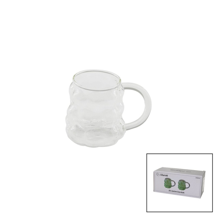2PCS  ÜZÜM - KABARCIKLI KULPLU CAM BARDAK TERMİSİL - ISIYA DAYANIKLI BOROSİLİKAT350ML (4549)