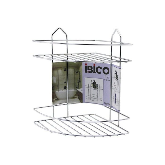 2 KATLI - ÜÇGEN   KROM   METAL  BANYO KÖŞELİK - DUŞKABİN RAF (4549)