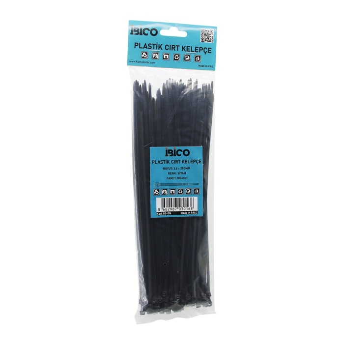 100PCS SİYAH   3.6X250MM  PLASTİK CIRT KELEPÇE (4549)