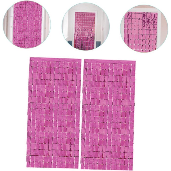 Ekstra Metalize Rose Gold Renk Disko Dikdörtgen Kesim Kapı Perdesi Dekorasyon 1x2 Metre (4549)