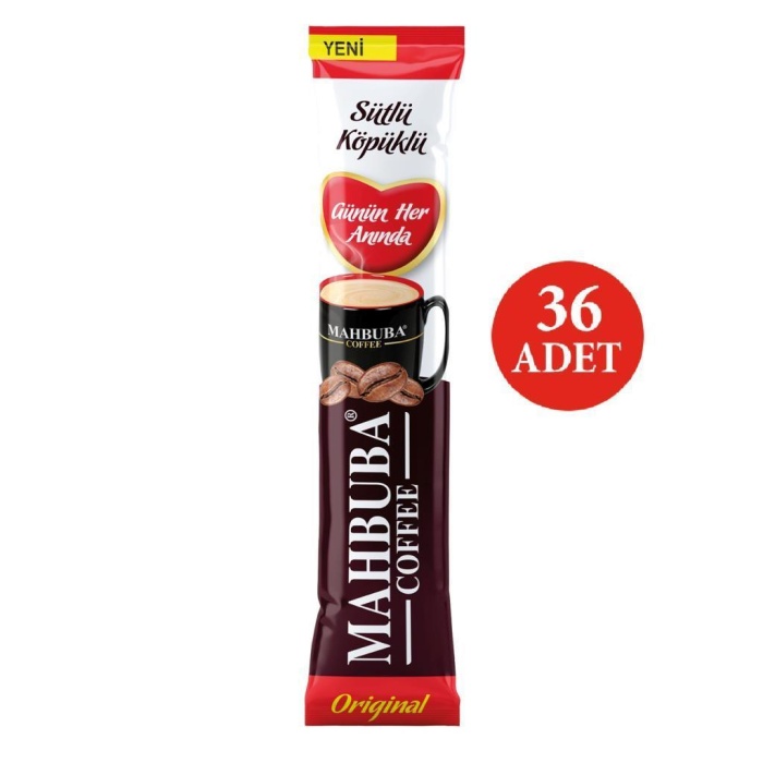 Mahbuba Coffee 3ü1 Arada Sütlü Köpüklü Hazır Kahve Kavanoz 36x18gr +Renkli Kupa Hediyeli