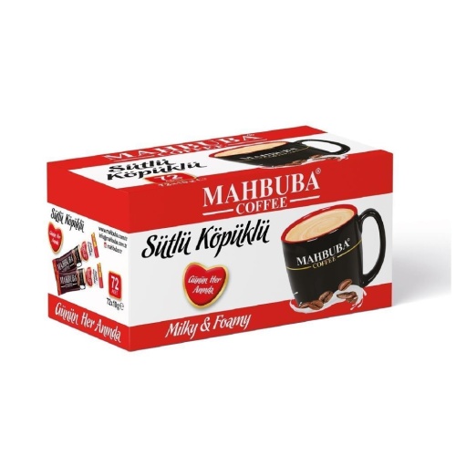 Mahbuba Coffee 3ü1 Arada Sütlü Köpüklü 72x10gr Mini Küçük Boy İkramlık Otobüs Hazır Kahve Kutu