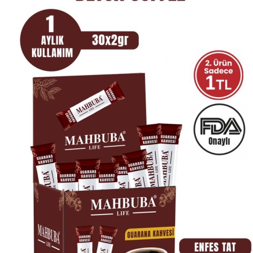 Mahbuba Life Guarana Özlü Premium Detox Form Diyet Kahvesi Gün Boyu Enerji 1 Aylık - ( 30 Kullanım ) Net 60gr