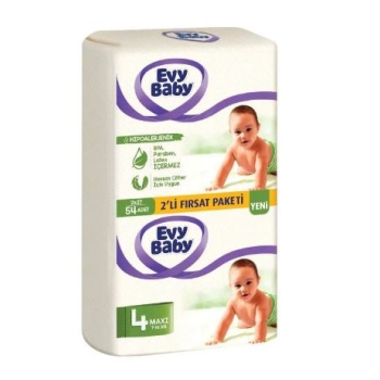 Evy Baby 4 Maxi (7-14 kg) Bebek Bezi 54 Adet (2li Fırsat Paketi)