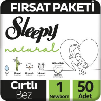 Sleepy Natural Fırsat Paketi Bebek Bezi 1 Numara Newborn 50 Adet