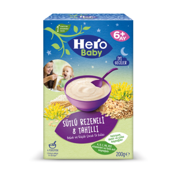 Hero Baby Sütlü Rezeneli kaşık maması 8 Tahıllı 200 gr