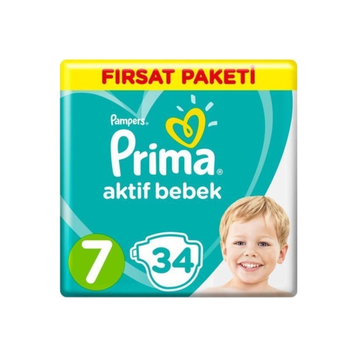 Prima Bebek Bezi Aktif Bebek 7 Beden 34 Adet XX Large Fırsat Paketi