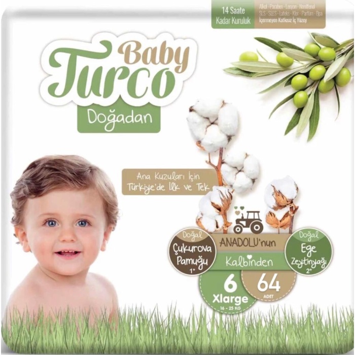 Baby Turco Bebek Bezi 6 Beden 16-25 kg 128 Adet